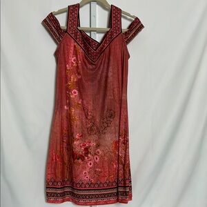 Noracora Women’s Size Small Pink Black Red Floral Off-Shoulder Short Dress